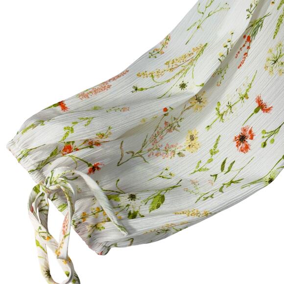 H&M X-Large Cropped Top Floral Deep V-Neck Smocked Waist Long Balloon Sleeves - Picture 4 of 9